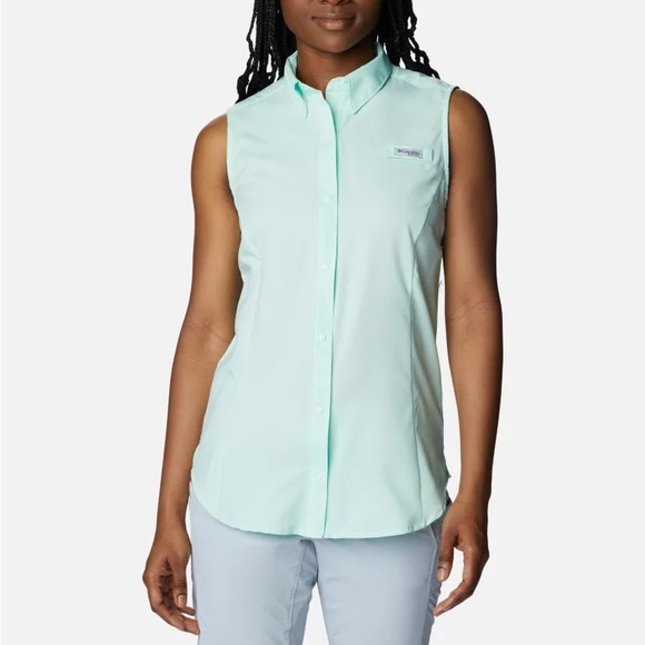 😱 NWT Columbia PFG Tamiami Sleeveless button up in Gullfoss Green size XL - Picture 1 of 11